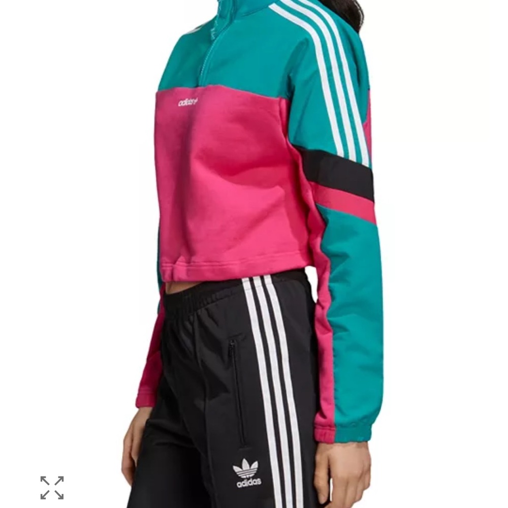 Adidas Teal and Pink Cropped Sweatshirt - Picture 2 of 10